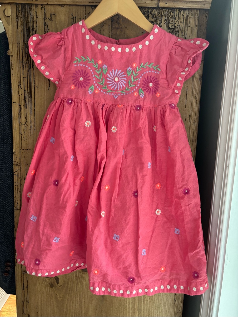 Mini Boden Pink Floral Embroidered Cotton Dress in Lollipop Size 6-7Y 122cm
